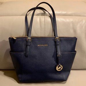 Michael Kors Jet Set Navy Gold Tote Purse